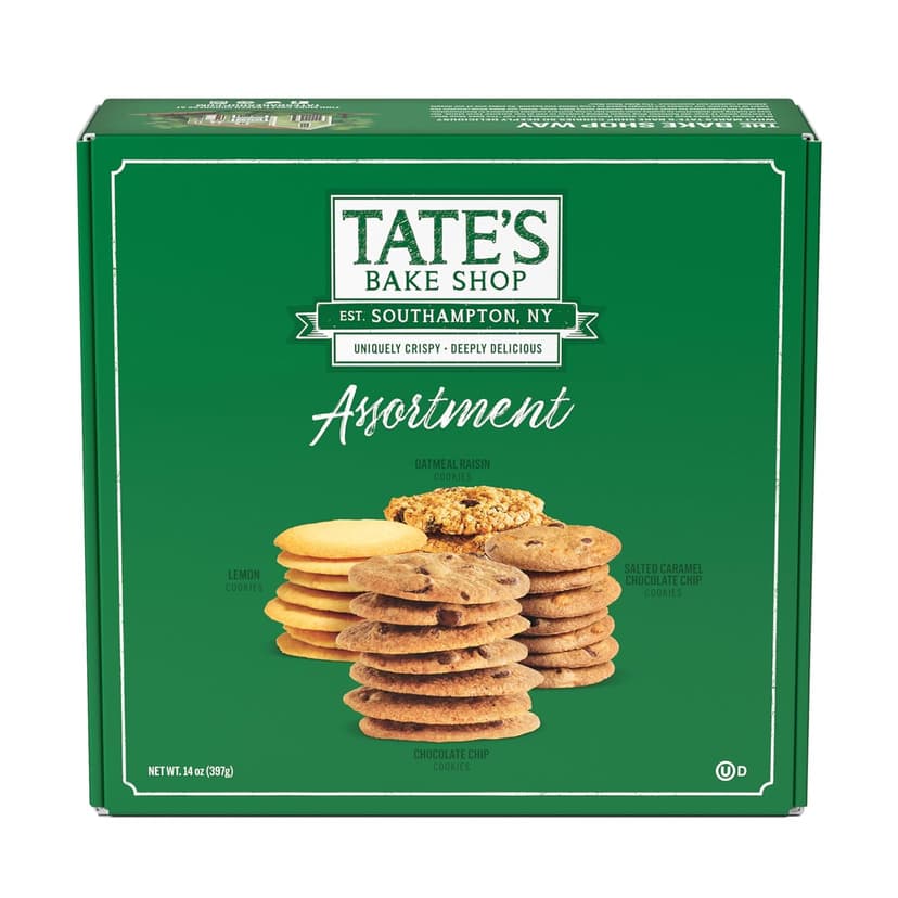 Tate's Bake Shop Cookies Gift Box, Chocolate Chip, Oatmeal Raisin, Salted Caramel and Lemon Cookies, 14 oz