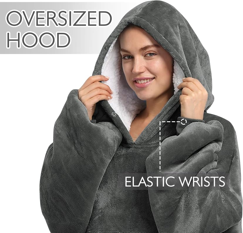 Catalonia Oversized Blanket Hoodie Sweatshirt, Wearable Sherpa Lounging Pullover for Adults Women Men