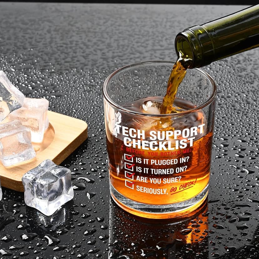 Futtumy Cool Tech Gifts for Men, 10OZ Tech Support Checklist Whiskey Glass, Best Tech Gifts for Men 2025 IT Tech Guys Him Computer Programmers Dad Father Husband Brother Boyfriend, Technology Gift