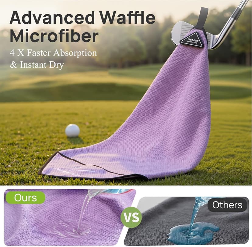 Magnetic Golf Towel for Bag 18" x 18" with Clip Exclusive Cleaning Pocket Microfiber Waffle Ultra Absorbent Club Ball Cleaner Essential Golf Accessories and Gifts for Women(Purple 1 Pack)