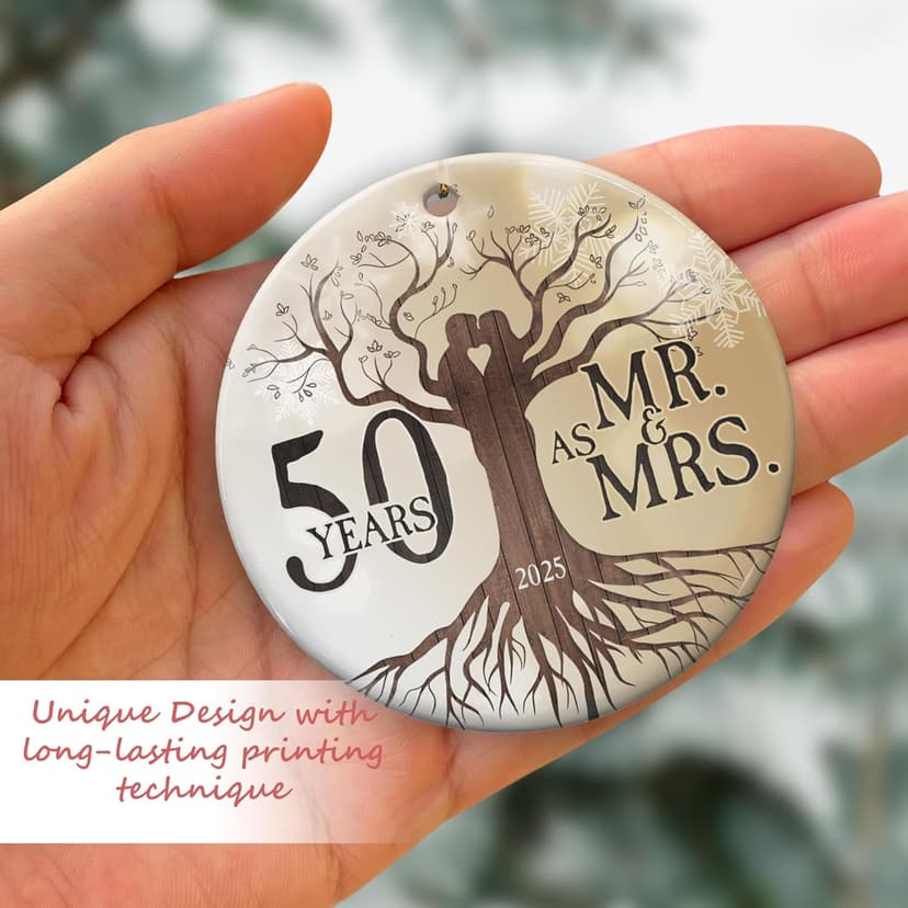 50th Wedding Anniversary Ornament - Ceramic Christmas Ornament Gift for Couple, Parents, Friend - 50th Anniversary Present Holiday Decoration