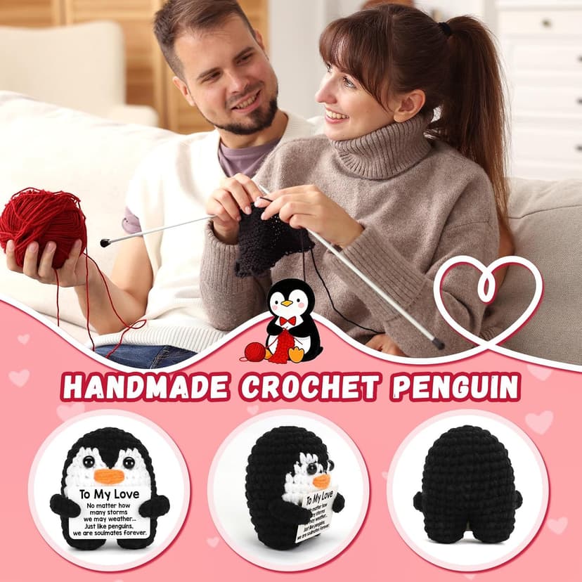 Gifts for Him Her Boyfriend Girlfriend, To My Love Handmade Crochet Penguin Present, Wedding Anniversary Birthday Gift for Women Men, Romantic I Love You Gift for Couples Wife Husband Christmas
