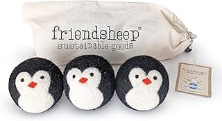 Friendsheep Wool Dryer Balls, Organic Reusable Fabric Softener Alternative for Laundry, Handmade, Fair Trade, Hypoallergenic, Eco-Friendly, Plastic-Free (3 Pack XL – Penguin)