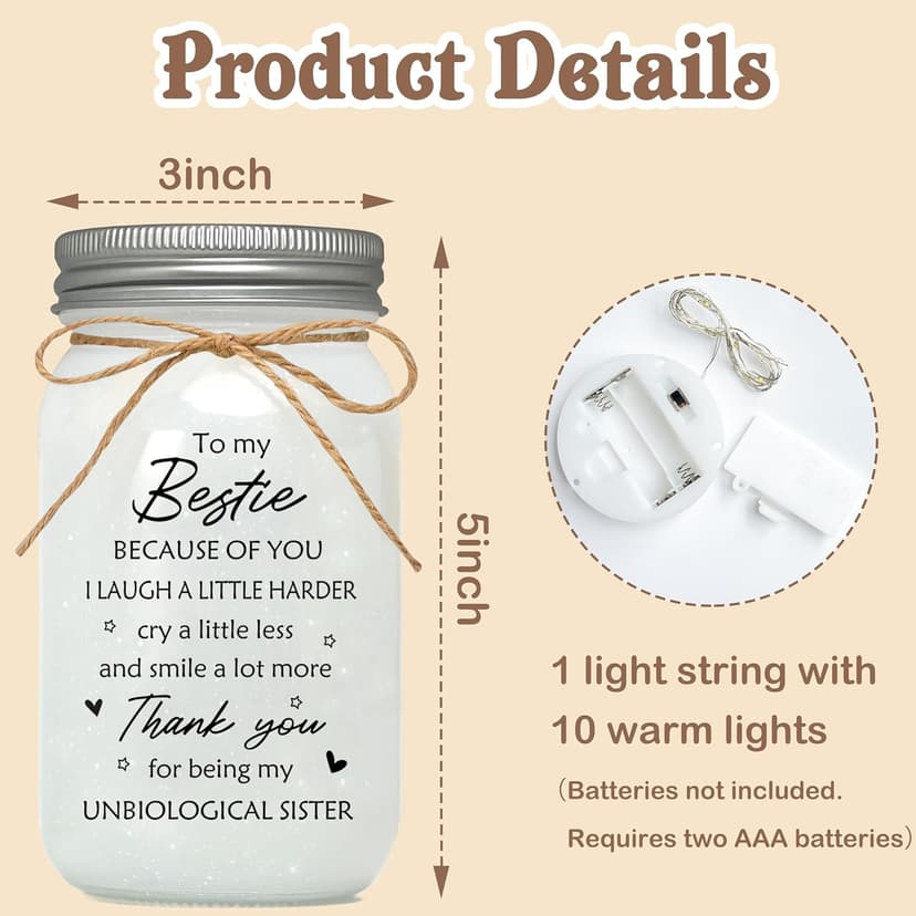 Best Friend Birthday Gifts for Women, Mason Jar Night Lights - Christmas Mother's Day Birthday Gifts for Women Friendship