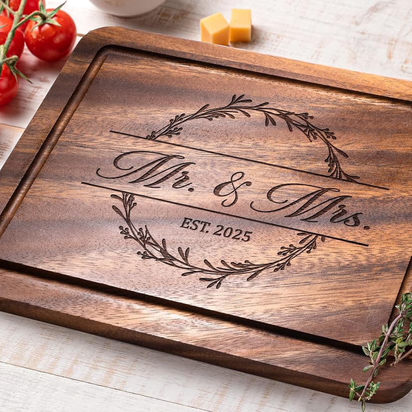 Craftique Wedding Gifts for Couples 2025, Bridal Shower Gifts- Walnut Wood Cutting Board Engraved with Mr. and Mrs. EST. 2025- Mr and Mrs/Wedding/Engagement Gift for Newlyweds Bride and Groom