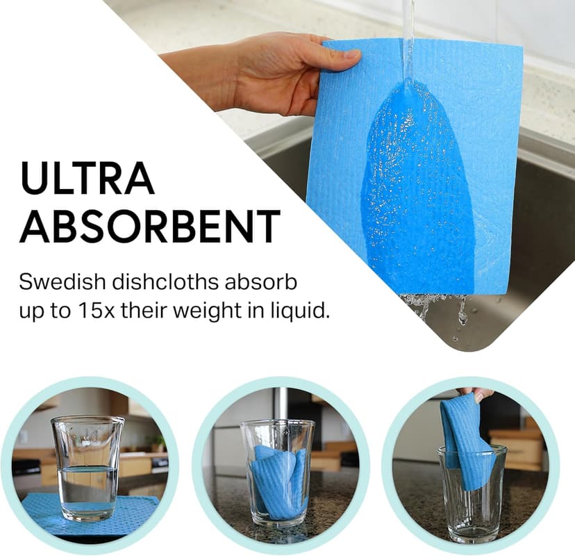 Swedish Wholesale Dishcloths, Cellulose Sponge Cloths – Bulk 10 Pack of Eco-Friendly, No Odor, Reusable Cleaning Cloths for Kitchen – Absorbent Dish Cloth Hand Towel – Assorted