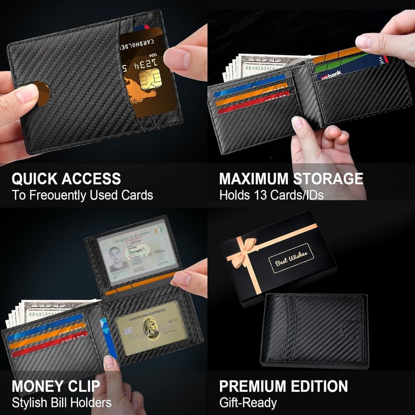 Wallets for Men Anti-theft Brush - Multi-Card Cash Clip Carbon Fibre Texture Ultra-thin Design Business Commuting Daily Carry Father's Day/Birthday Gift Preferred