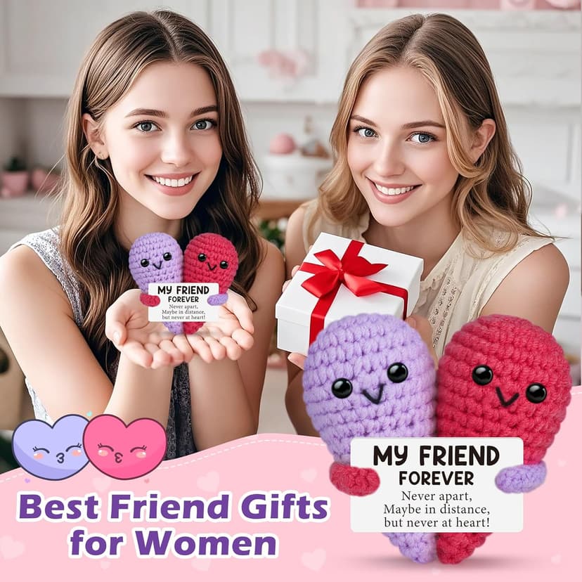 Funny Crochet Love Gifts for My Forever Best Friend,Birthday Gifts for Women Friendship,Small Cute Handmade Knitted Stuff Heart,Unique Christmas White Elephant Gift Ideas for Friends Female Bestie BFF