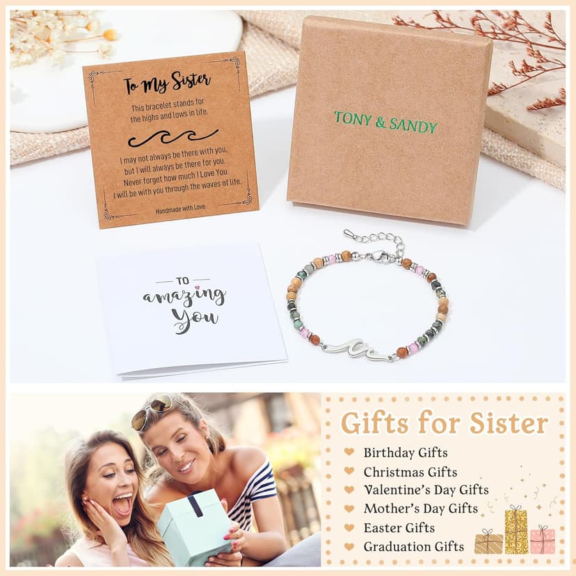 TONY & SANDY Friend Gifts for Women, Sister Gift, Friendship Bracelets, Wave Bracelet, Best Friend Birthday Gifts for Women, Bestie Bracelets, Christmas Stocking Stuffers for Woman