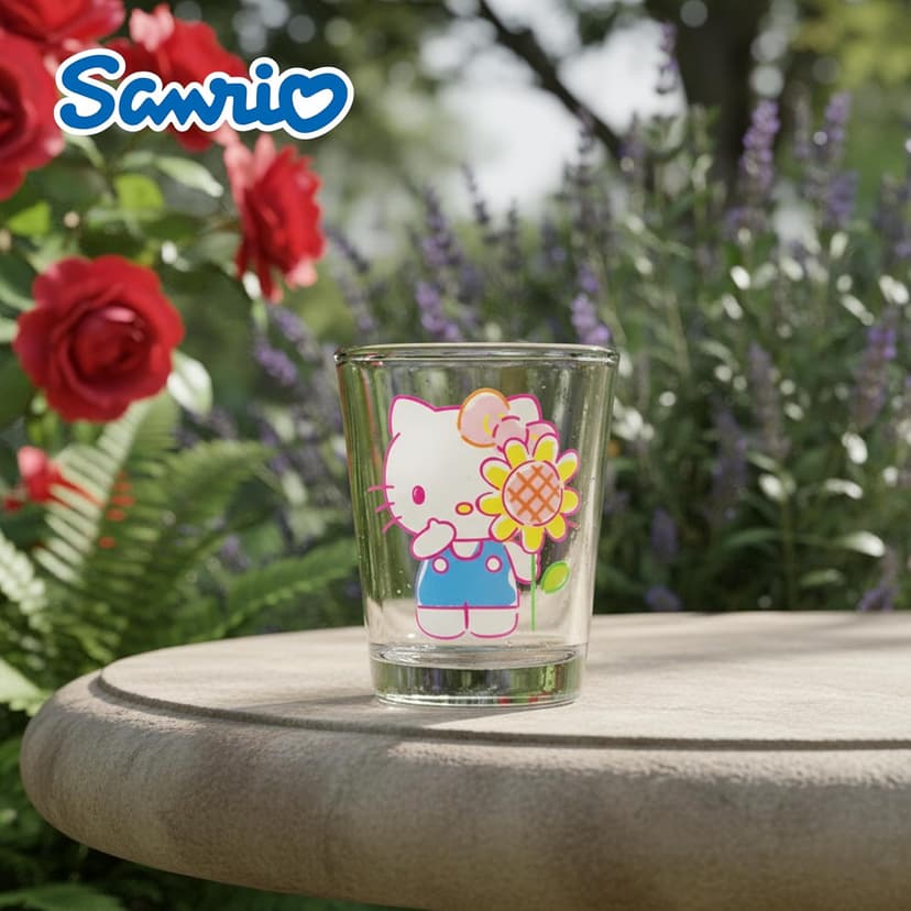 Silver Buffalo Sanrio Hello Kitty Spring Garden Flowers 4 Pack Mini Glass Set, 1.5 Ounces