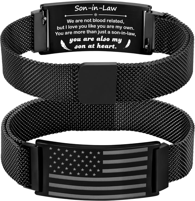 Stocking Stuffers - To My Son/Stepson/Son-in-Law Bracelet, Adjustable Stainless Steel American Flag Bracelet Jewelry, Birthday Valentine Christmas Day Gifts