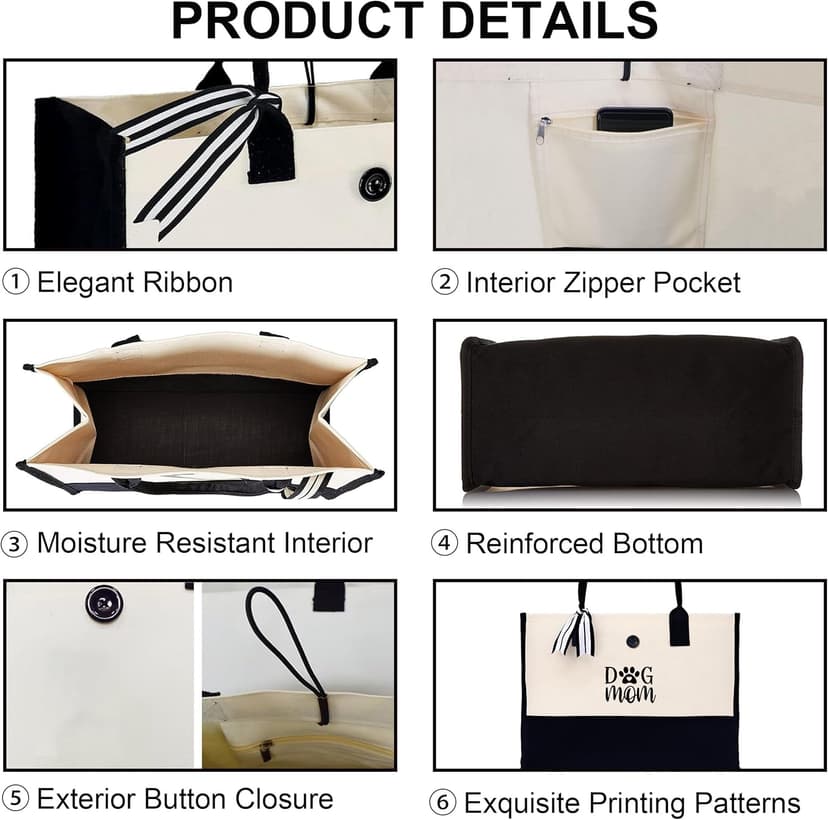 Craftique Dog Mom Tote Bag Gifts for Women, Dog Mom Birthday Gifts for Dogs Lovers, Practical Tote Bag for Shopping Travel Picnic, 17” x 6.7” x 12.5”