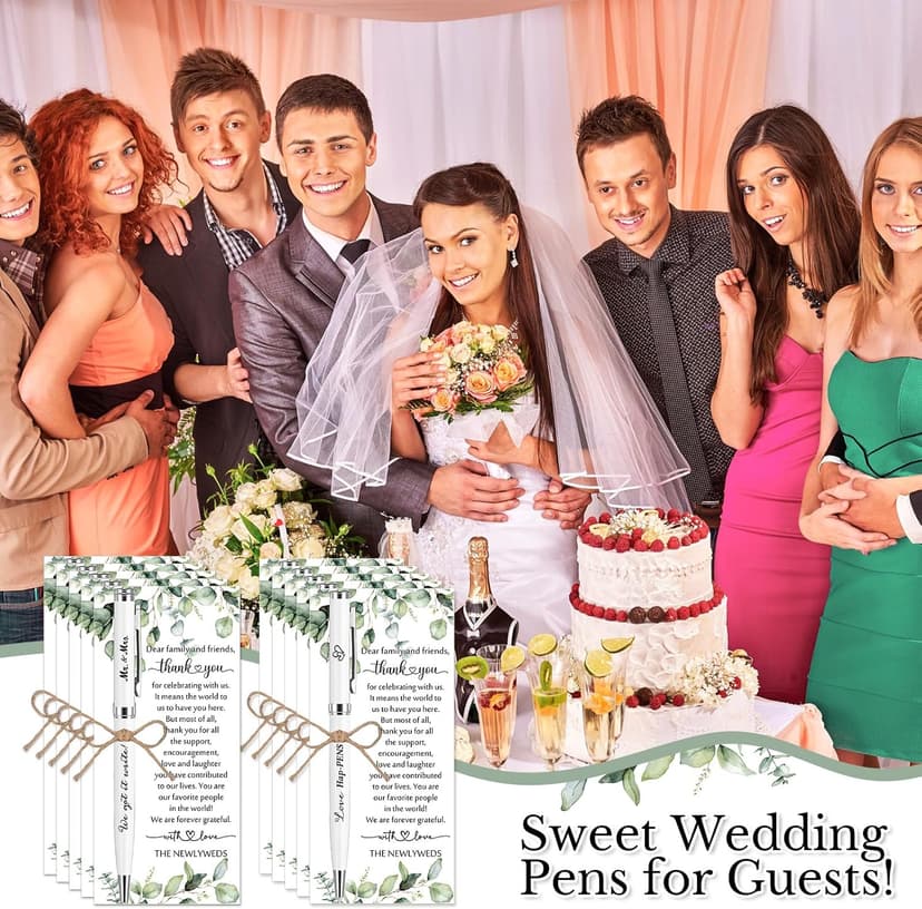 50 Sets Wedding Favors for Guests Bulk Retractable Ballpoint Pen Thank You Cards with Hemp Rope Bridal Shower Gift for Guest Wedding Souvenirs Newlyweds Party Supplies