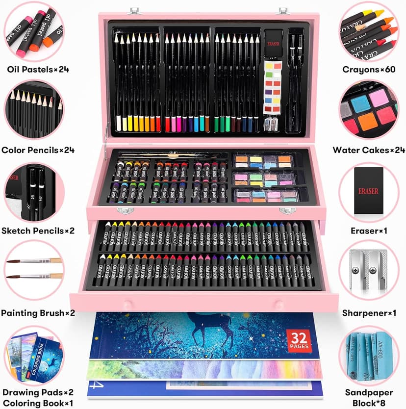 iBayam Christmas| Birthday Gifts for Kids Teen Girls Trendy Stuff 6-16 Year Old, 150-Pack Art Set Kits with 2 Sketch Pads, Coloring Book, Stocking Stuffers for Teens Girls, Cute Cool Fun Crafts Gifts