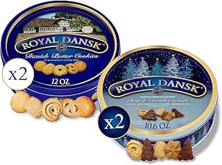 Royal Dansk Holiday Cookie 4 Pack, Exclusive Amazon Multipack of Original Danish Butter Cookies, Festive Tins for Christmas Gifts, Made with Real Butter, Non-GMO Ingredients