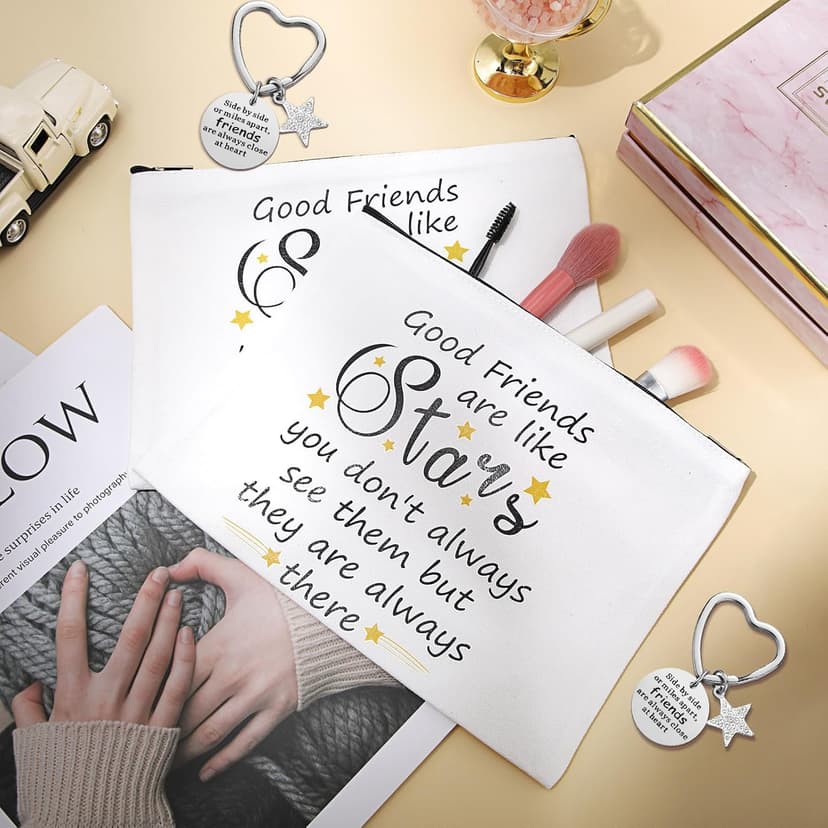 Kenning 10 Pieces Friendship Gifts for Women 5 Pcs Funny Friend Makeup Bag 5 Pcs Good Friends Are Like Stars Friendship Keychain Cute Star Keychain Birthday Presents Graduation Gift for Women BFF Teen