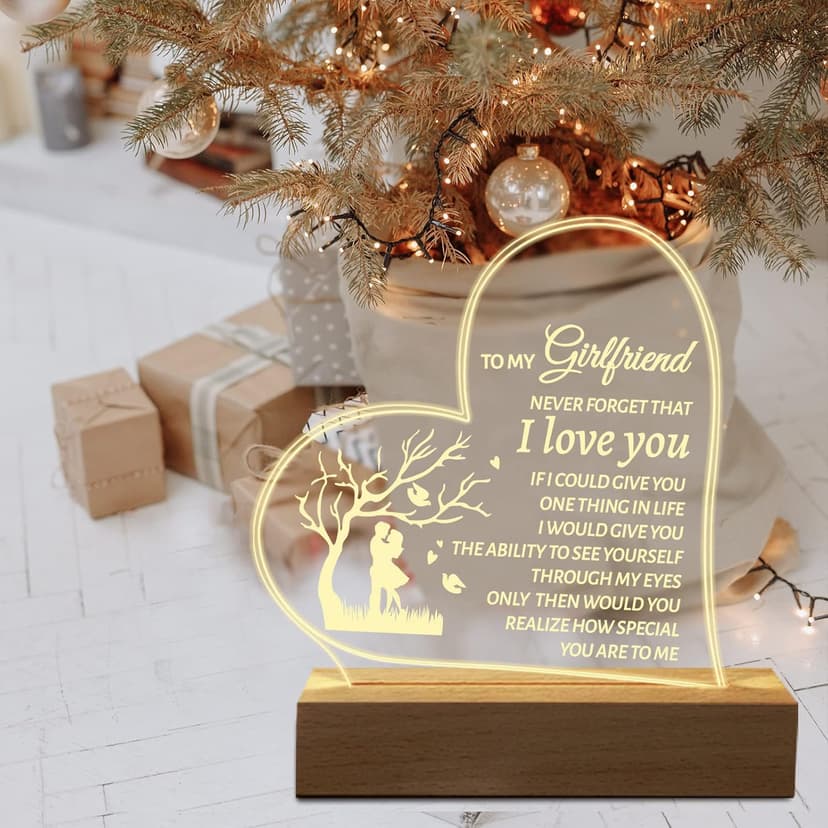 Hiipeenow Valentines Day Gifts for Girlfriend, to My Girlfriend Acrylic Engraved Night Light 15 * 19CM Presents, Birthday Anniversary Christmas Valentines Day Gifts for Girlfriend