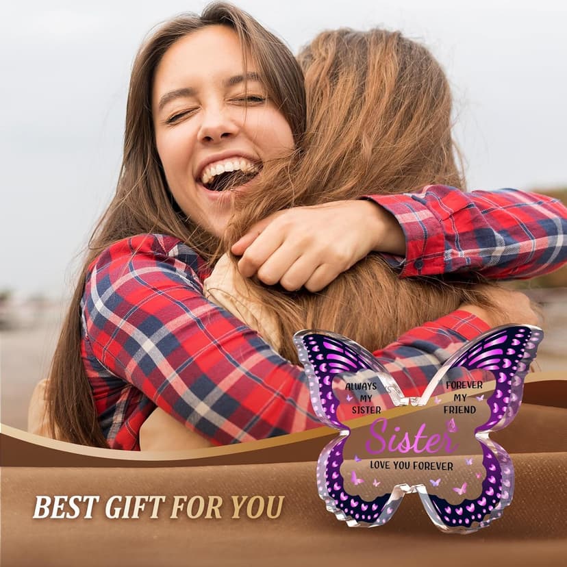 Sister Birthday Gifts, Birthday Gift for Sister from Sisters Brother - Butterfly Shaped Decorative Acrylic Plaque - Sisters Gift for Christmas Valentines Mothers Day Birthday