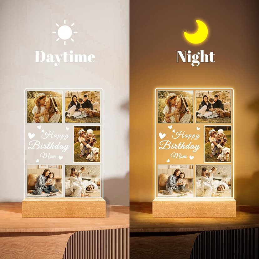 Personalized Birthday Gifts for Mom from Daughter Son, Custom Collage Picture Frames with Photo, Customized Photo Frame with Night Light, Personalized Christmas Photo Gifts for Mom Baby Kids Family