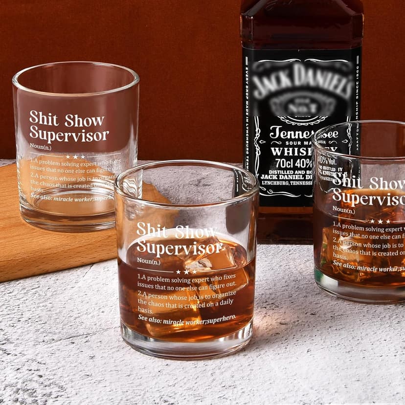 Futtumy Boss Gifts for Men, Shit Show Supervisor Whiskey Glass, Office Boss's Day Gift Christmas Gifts Birthday Thank You Gift for Supervisor Boss Men Coworker Manger, 10 Oz Old Fashioned Glass