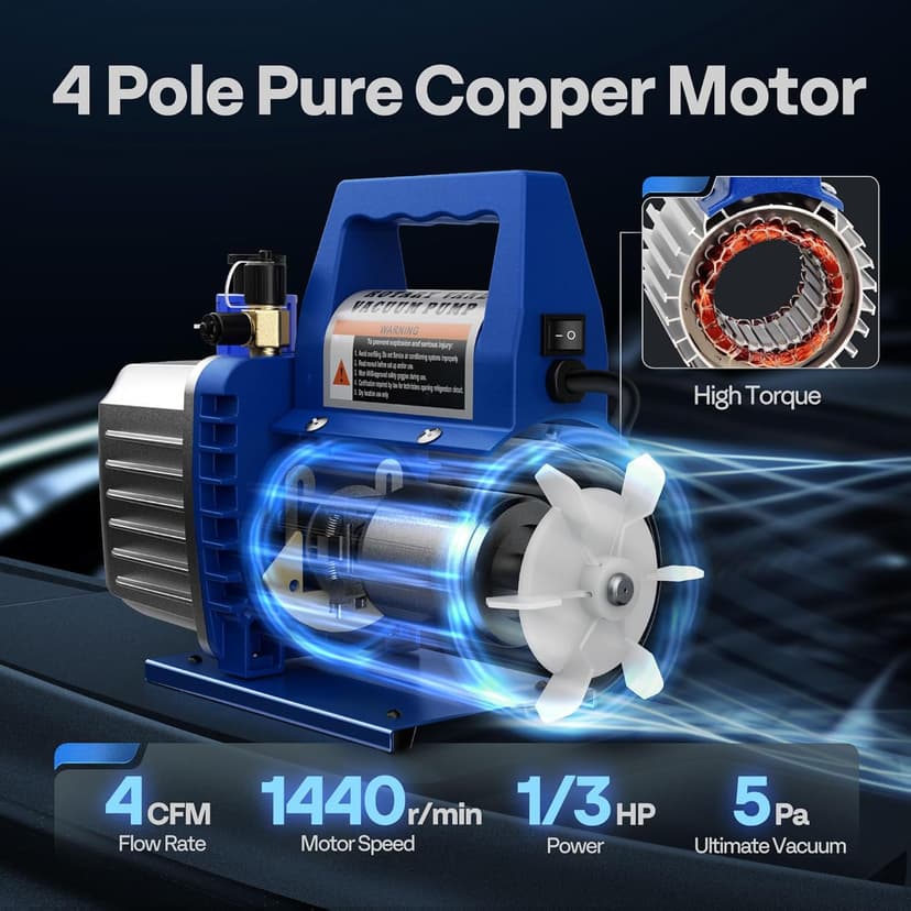 VIVOHOME 110V 1/3 HP 4CFM Single Stage Rotary Vane Air Vacuum Pump and R134a AC Manifold Gauge Set Kit with Leak Detector Carry Bag for HVAC Air Conditioning Refrigeration Recharging ETL Listed