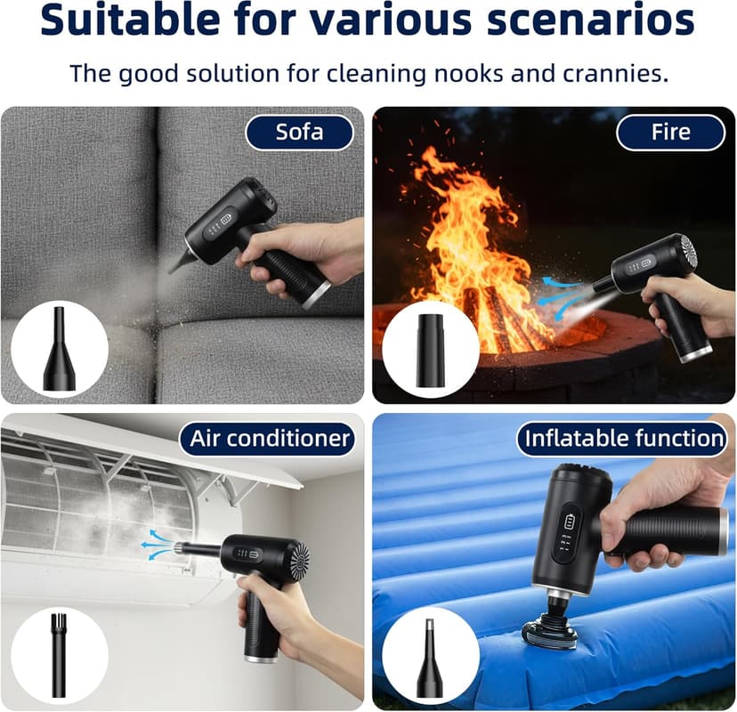 Compressed Air Duster & Vacuum Cleaner-3 Gear Adjustable 100000RPM Handheld Car Vacuum/Air Blower,Electric Air Duster with LED Light for Keyboard Electric Devices Cleaning.Replaces Compressed Air Cans