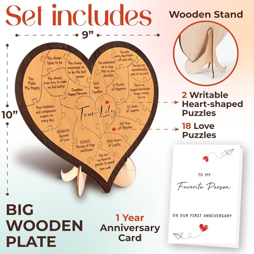 1 Year Anniversary Wood Gifts for Him Boyfriend - One Year Anniversary Wooden Gifts for Men, First Anniversary Wedding Gift for Husband Wife