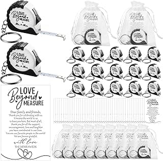 25 Sets Wedding Favors for Guests Tape Measure Keychains with Cards Gift Bags for Bridal Shower Wedding Party Souvenirs