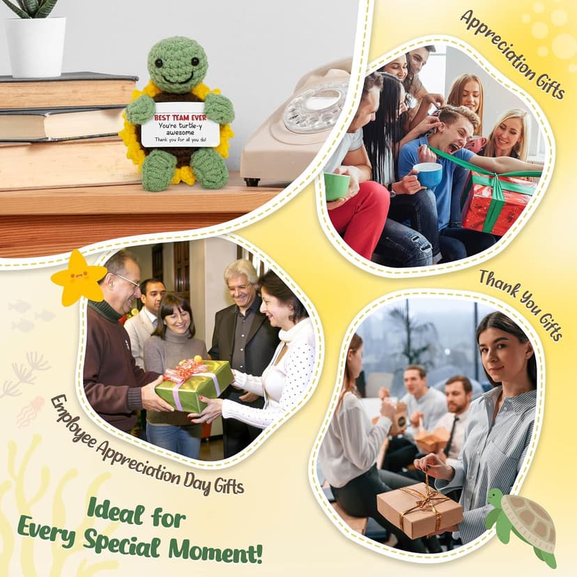 OASSIE Christmas Appreciation Gifts for Employee - Positive Turtle Crochet with Message Card - Thank You Birthday Team Stocking Stuffers Gifts for Coworkers Women Men, Office Desk Accessories Decor