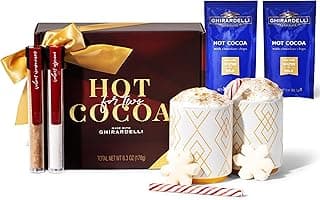 Hot Cocoa for Two Gift Set Made with Ghirardelli, Includes 2 Mugs, 2 Hot Cocoa Mixes, 2 Sugar Toppings, 2 Peppermint Stirrers & 2 Snowflake Marshmallows