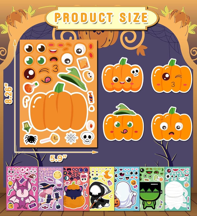 Halloween Party Favors - DIY Crafts Stickers for Kids - Kids Halloween Decorations Gifts Activities Party Supplies(24 Sheets)