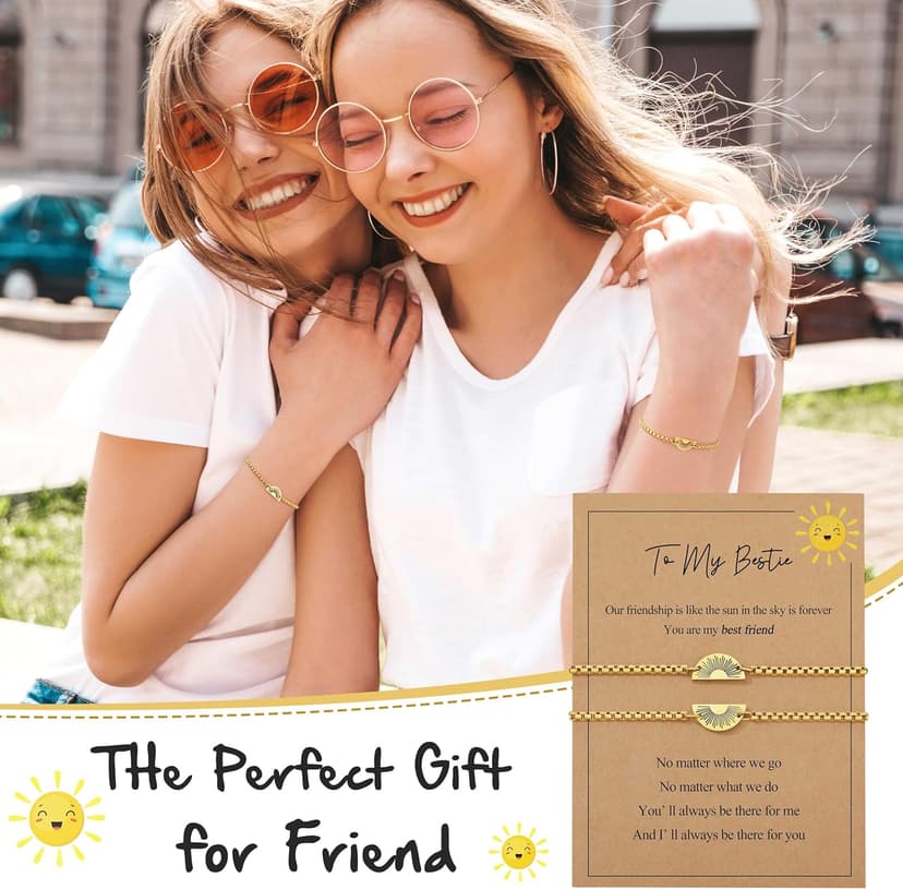 JoycuFF Friendship Bracelets Birthday Gifts for Women Friendship Best Friend Gift Matching Bracelets to My Bestie Sun Bracelet 2pcs