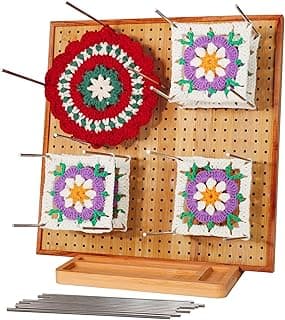 HHSarioneiro 11.8" Crochet Blocking Board with 16 Pins/Pegs, Granny Square Blocking Boards for Crochet Projects, Wooden Crocheting Accessories Gifts for Crocheters