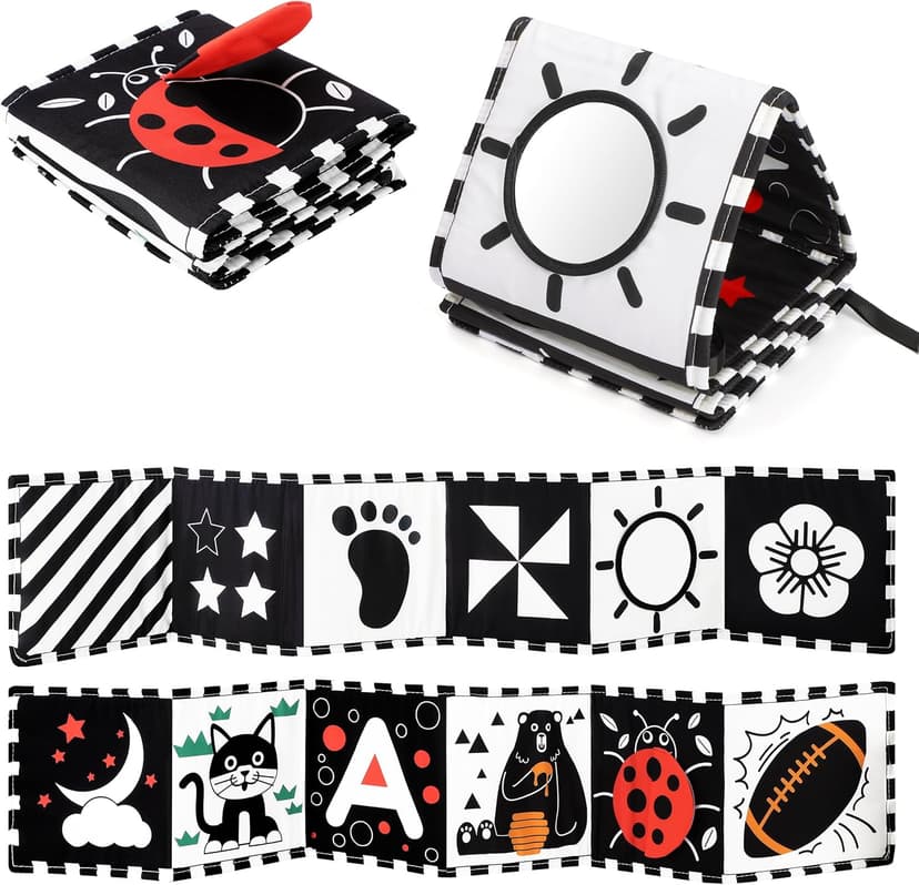 URMYWO Black and White Baby Toys, Tummy Time High Contrast Newborn Toys 0-3 Months, Soft Baby Book, Visual Stimulation Montessori Sensory Infant Toys 0-6-12 Months, Shower Gift for Boys Girls