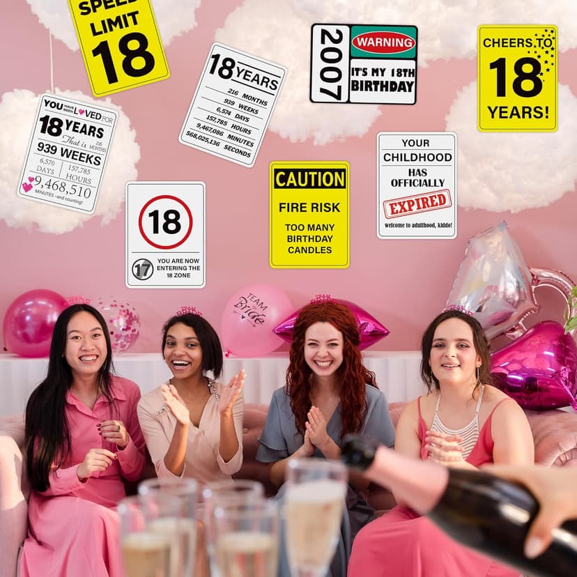 18th Birthday Party Decorations, 9PCS Funny Wall Signs and Tags for Teen 18th Birthday Celebration Table Centerpieces and Caution Signs for Doors Windows Yard and Garden