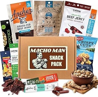 Macho Man Snack Pack Jerky Gift Box - High Protein Snacks for Men, Curated Beef Jerky Assortment Gift Box for Men, Husband, Dad, Boyfriend, Low Carb Keto