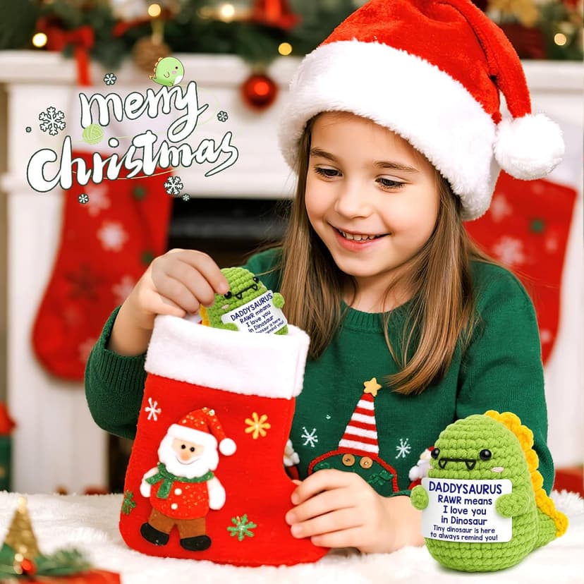 OCCdesign Mini Christmas Birthday Gifts for Dad from Daughter Son RAWR I Love You Daddy Handmade Crochet Cute Small Dinosaur for Daddy Dad Bonus Step Father in Law New Father