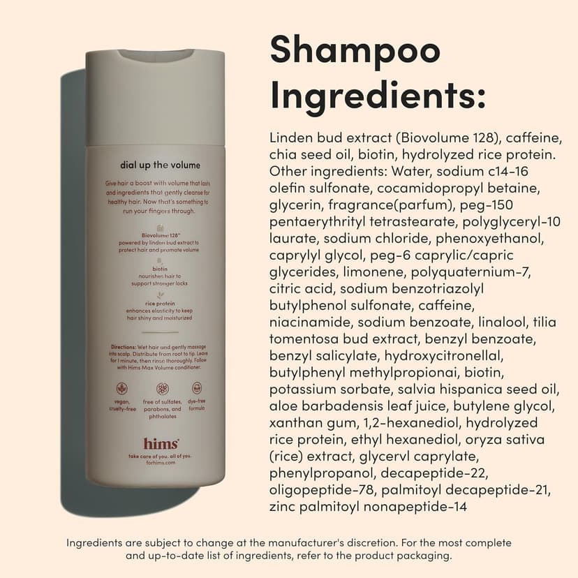 hims Max Volume Men's Shampoo & Conditioner Set - Volumizing Natural Shampoo and Conditioner for Men - Adds Volume, Shine & Bounce - Citrus Spice - 2 x 6.4 fl oz