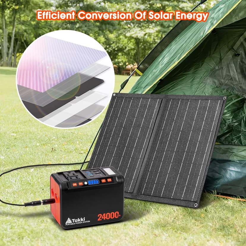 Takki 120W Peak Solar Generator Portable Power Station with 21W Panels, 88Wh Solar Charger Power Bank AC DC USB Ports for Camping Tent Laptop Outdoor Emergency