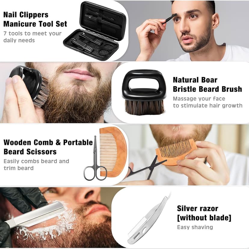 Nuogo 15 Pcs Birthday Gifts for Men Beard Care Set for Him Christmas Gifts Basket Ideas Kit for Men Tumbler Bath Robe for Dad Husband Boyfriend Box Christmas Gifts Baskets