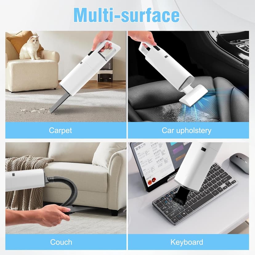 Cordless Vacuum Cleaner Handheld - 20000Pa Powerful Suction, 2-Speed Hand Vacuum Cordless Rechargeable for Car, Pet Hair, Stairs, Carpet, Couch - Portable Vac with HEPA Filter & 4 Attachments