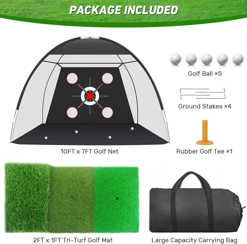 Zensouds Golf Net, 10x7FT with Golf Practice Mat, Hitting Aid Nets for Backyard Driving Chipping Training Swing with Target Outdoor or Indoor– Gifts for Men/Dad/Him