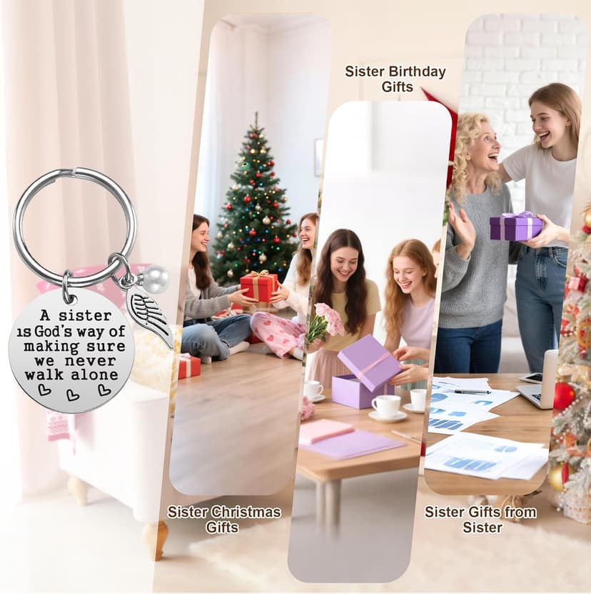 Sister Gift - A Sister is God's Way of Making Sure We Never Walk Alone KeychainJewelry Christmas Birthday Gifts for Sisters from Sisters