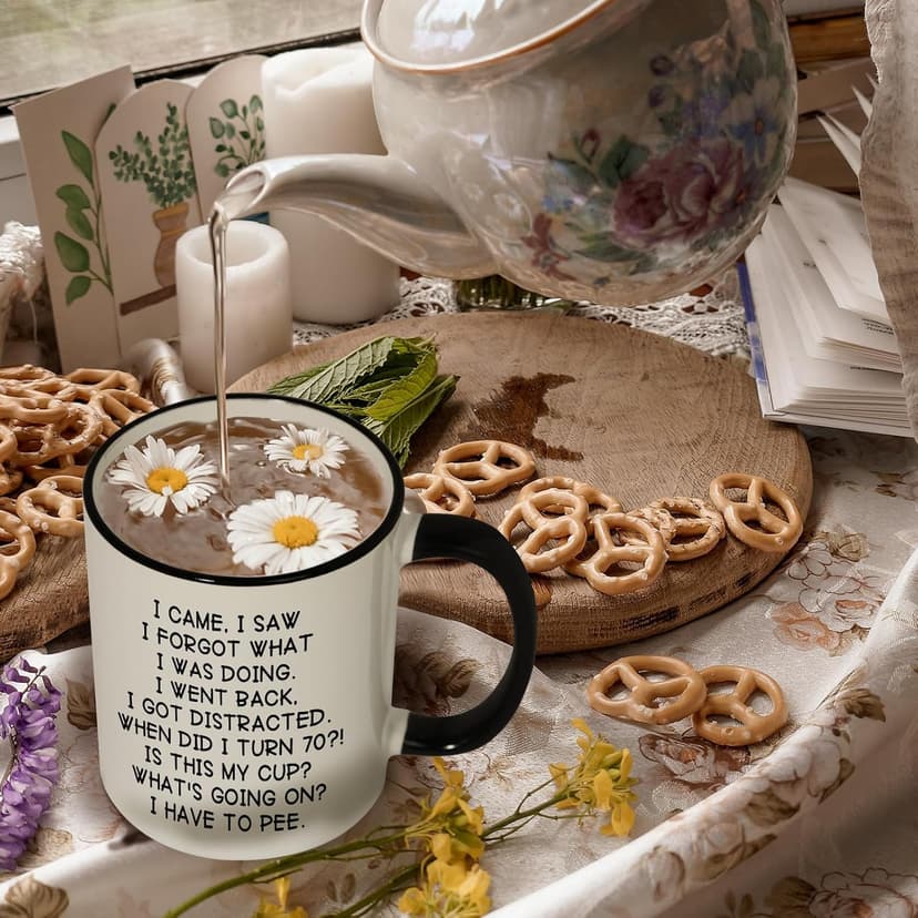 Shqiueos Funny 70th Birthday Gifts for Women Men Mug 11oz, 70 Year Old Birthday Gifts for Her Him, Happy 70th Bday Gift Idea for Mom Dad Grandpa Grandma, 1955 Birthday Gift Decorations Coffee Cup