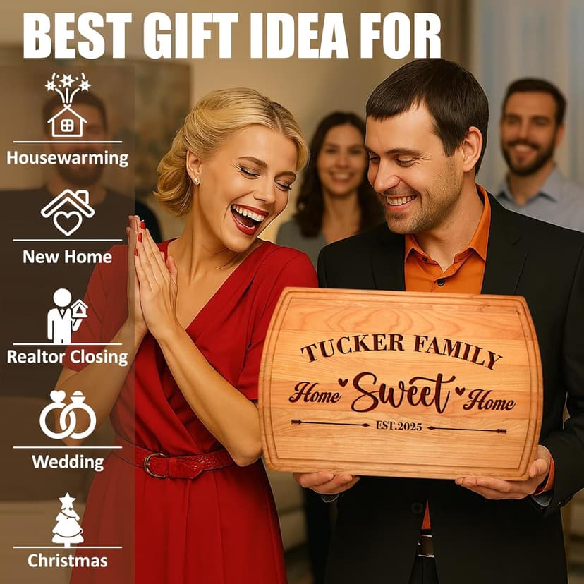 Personalized Home Sweet Home Cutting Board – Custom Engraved Wooden Board – Housewarming Gift, New Home Gift, Realtor Closing Gift, Wedding, Anniversary, Christmas, Bridal Shower Present