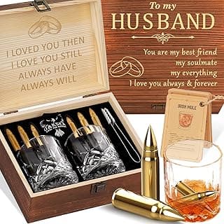 Oaksea Gifts for Husband Him Men, Reusable Stainless Steel Engraved Whiskey Stones Glasses Set Gifts, Birthday Wedding Stocking Stuffers for Husband Dad Boyfriend Fiance, Cool Burbon Scotch Set Gifts