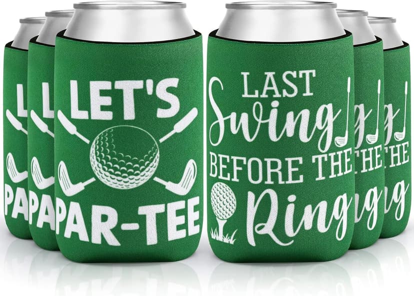CiyvoLyeen Golf Beer Can Cooler, Bachelor Party Can Sleeves Neoprene Insulator Drink Glasses Cup Holders for Golfer Gifts Wedding Outdoor Activities Supplies Let’s Par-Tee 6PCS