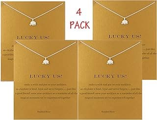 Friendship Clover Necklace Unicorn Good Luck Elephant Necklace with Message Card Gift Card (4pack)