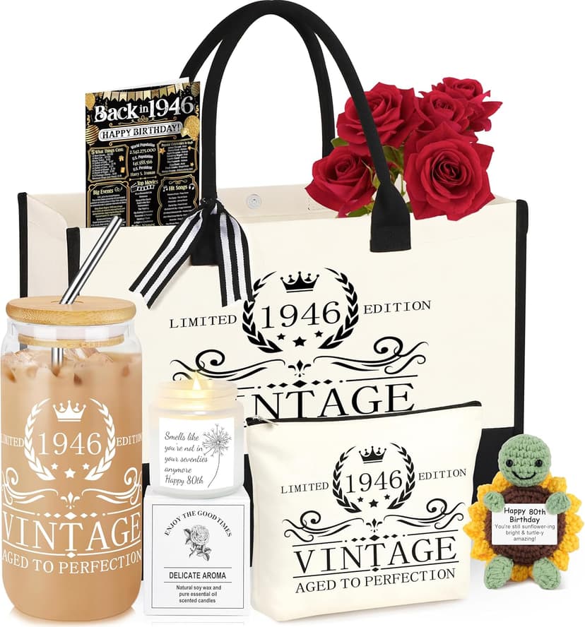 40th 50th 60th Birthday Gifts for Women Tote Bag Birthday Gifts Set for Mom Wife Sister Grandma Birthday Gifts for Her