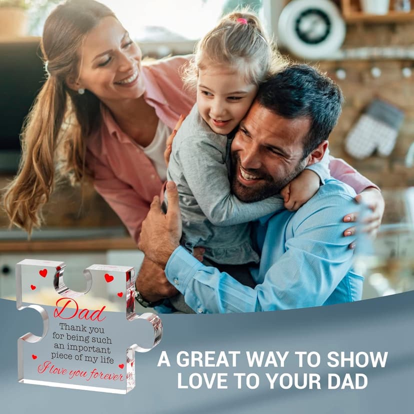 Fathers Day Dad Birthday Gift - Engraved Acrylic Block Puzzle Gifts for Dad 3.35 x 2.76 inch - Cool Father's Day Presents from Daughter, Son, Mom - Heartwarming Men Birthday Gift, Ideas